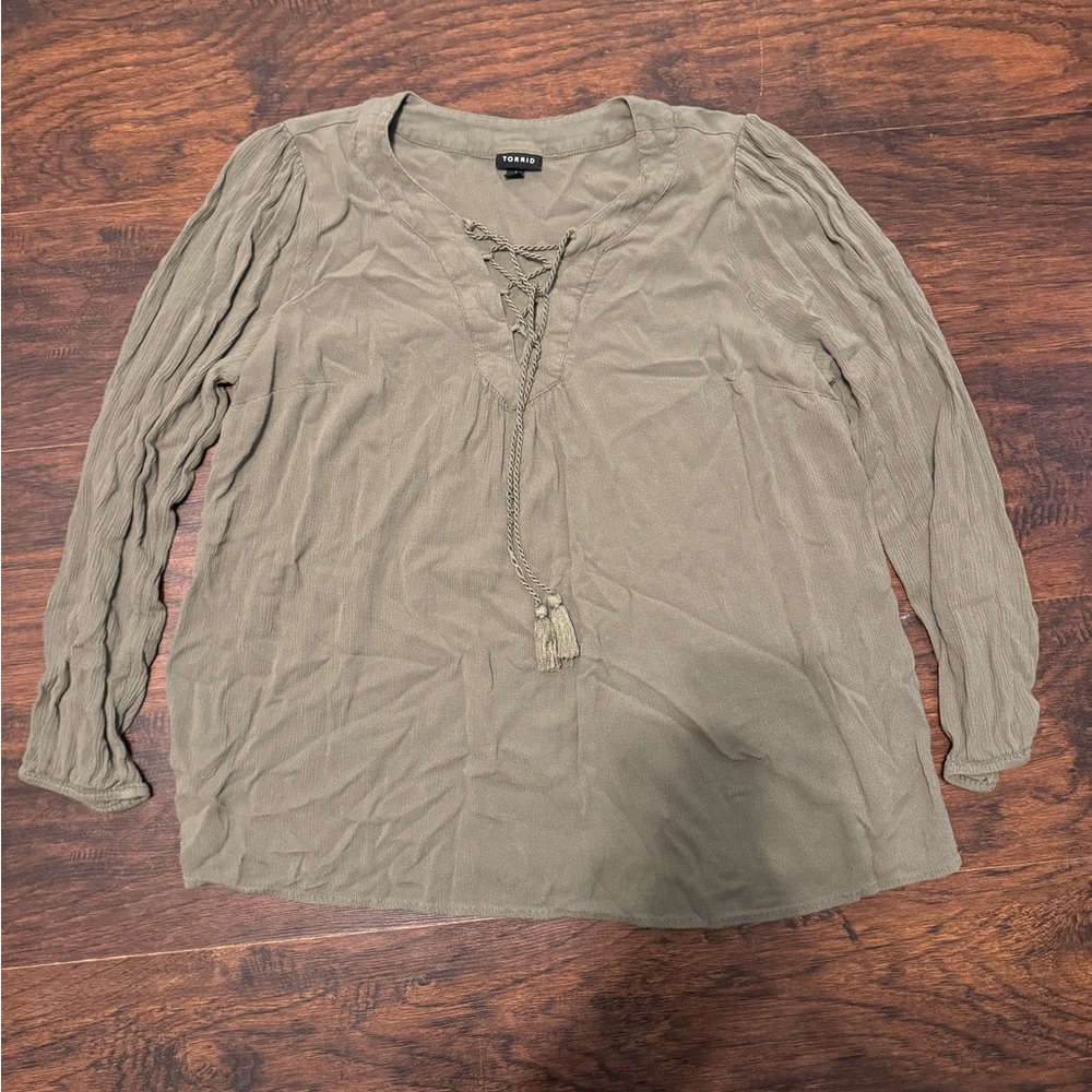 Torrid Olive Lace-Up Blouse size 1